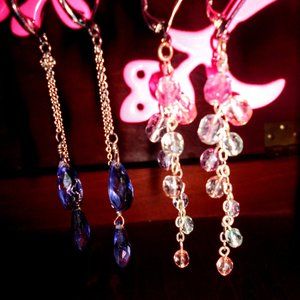 SOLD 2 Pairs of Swarovski Dangle Earrings Pink & Purple
